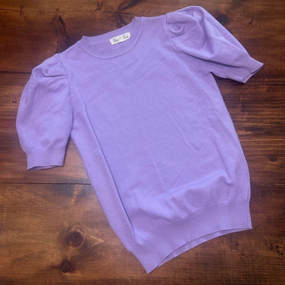 Lilac Puff Sleeve Crew Neck Sweater
